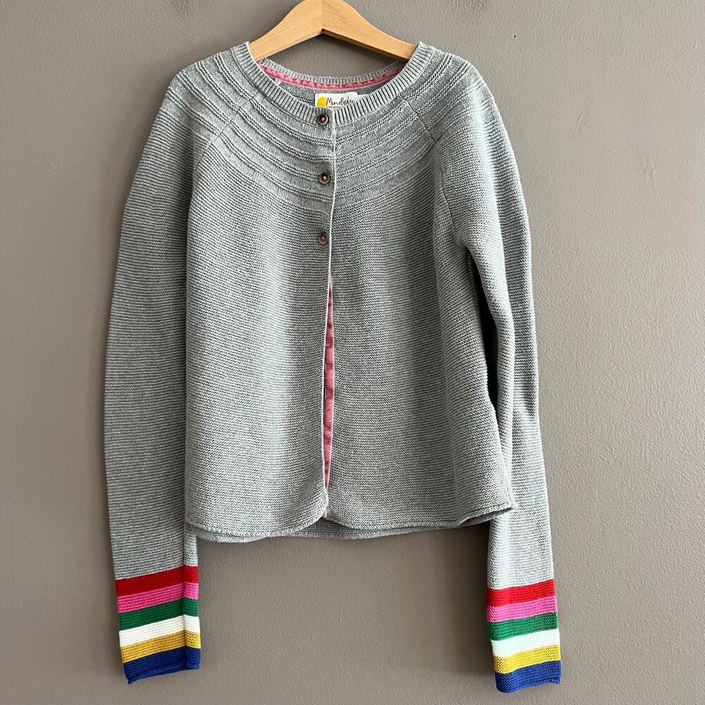 Mini Boden Girls Gray Rainbow Stripe Sleeve Cardigan Sweater 11-12Y
